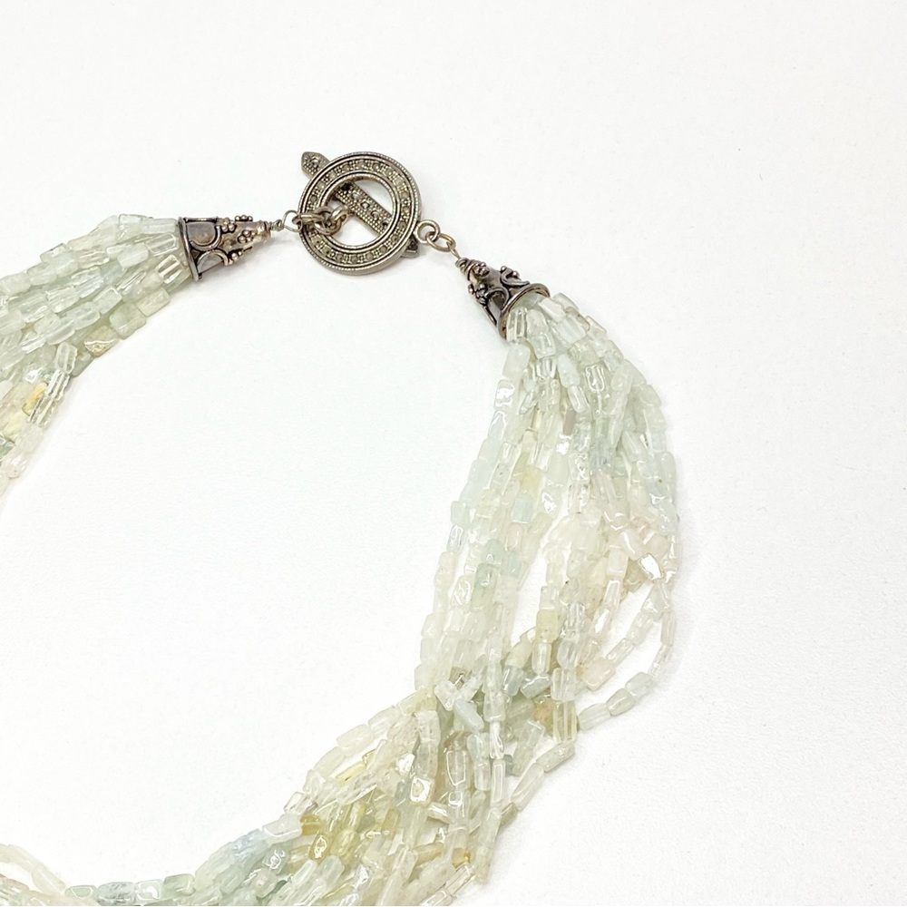Vintage Pale Green Multi-Strand Beaded Necklace with Rectangular Pendant - Picture 9 of 15